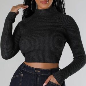 Crop Too Black Sweater (Sold in boutique)